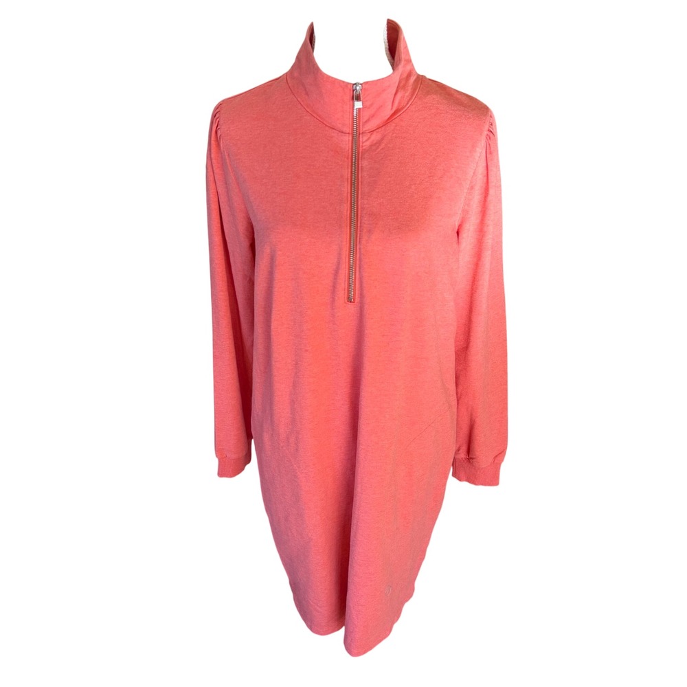Garnet Hill Peach Coral Quarter Zip Sweatshirt Dress Sz Large Lounge Comfy